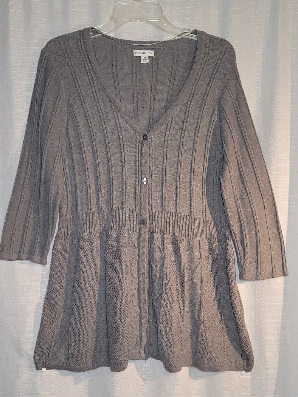 Croft & Barrow Charcoal Gray Ribbed Button Peplum Cardigan